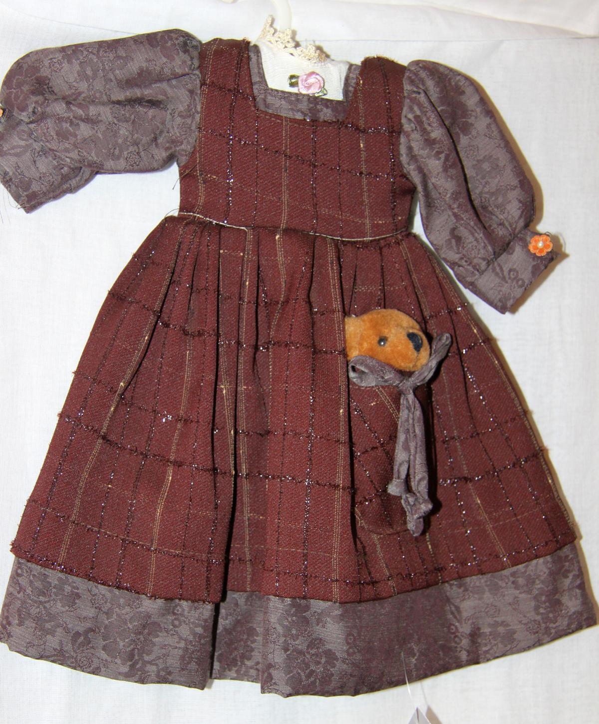 Doll dress, brown, grey
